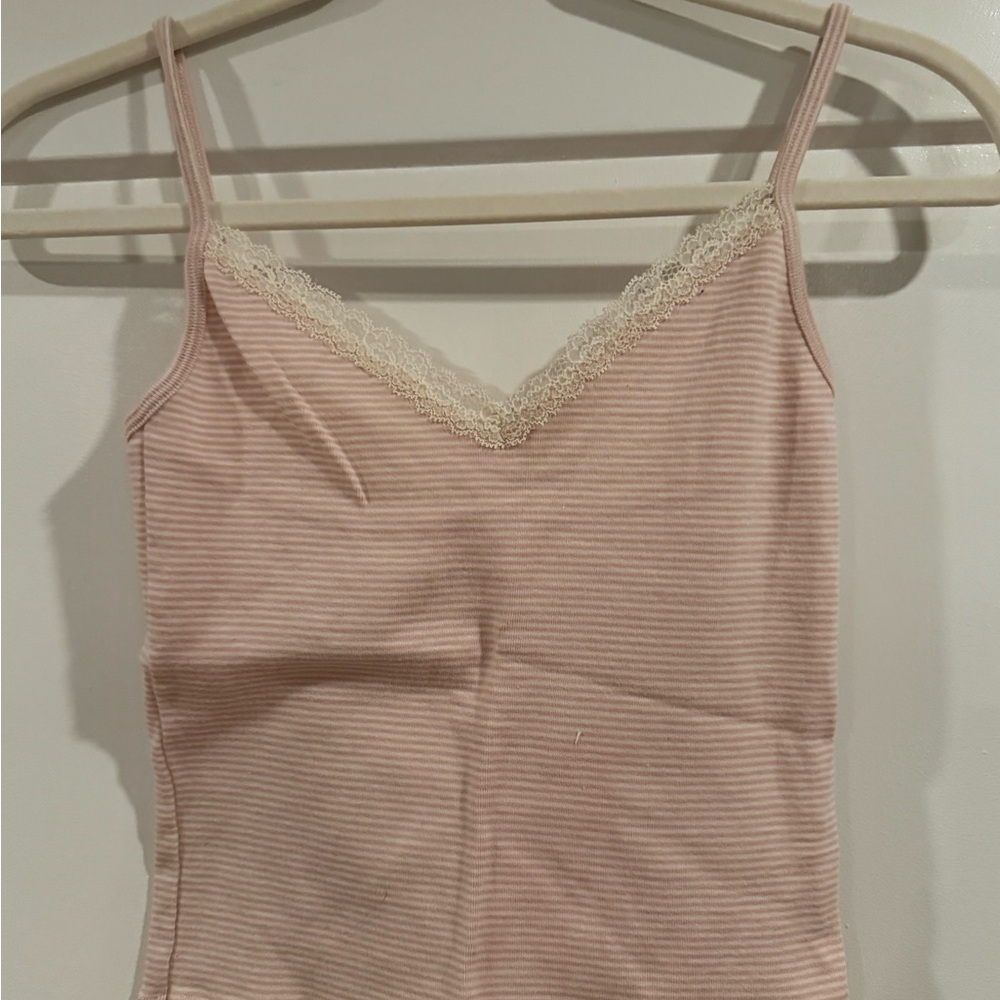 Brandy Melville Pink Striped Lace Cami